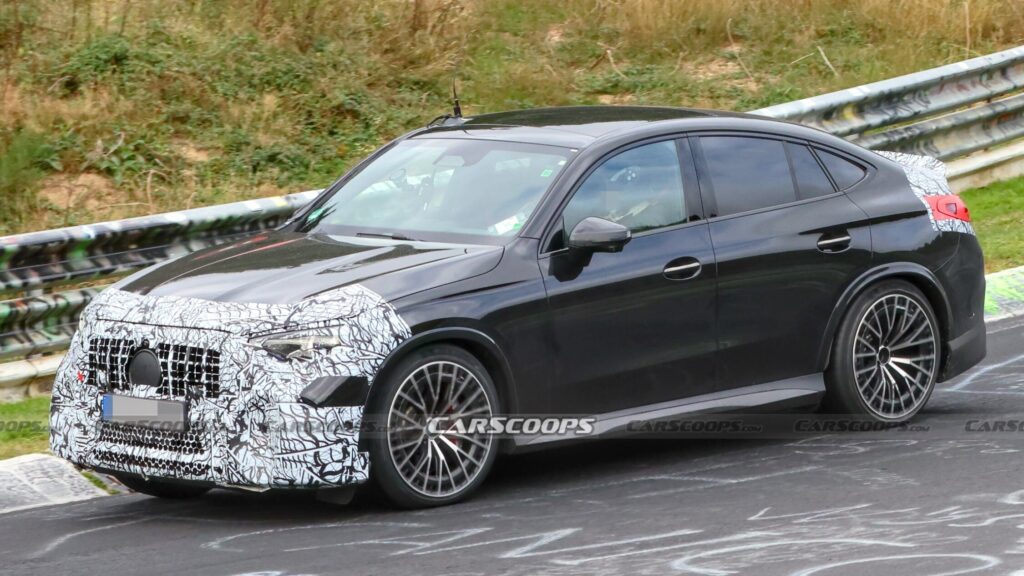 Camouflaged Mercedes-AMG GLC 53 facelift prototype testing near the Nurburgring (Photo credit: SH Proshots)