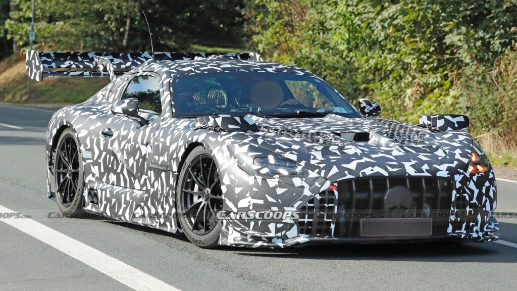 Camouflaged AMG GT Black Series prototype with extreme aero package near the Nurburgring (Photo credit: Baldauf)