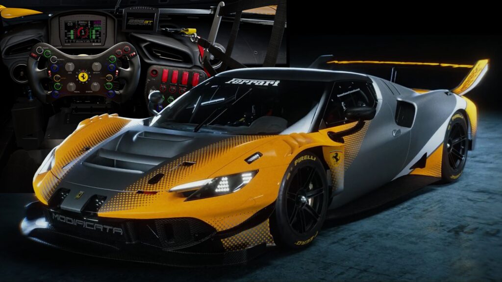 Ferrari 296 GT Modificata track-only supercar with yellow, silver and white livery (Photo credit: Ferrari)