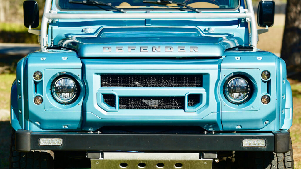 Osprey Custom Cars restomodded Land Rover Defender in Viking Blue with Corvette V8 swap (Photo credit: Osprey Custom Cars)